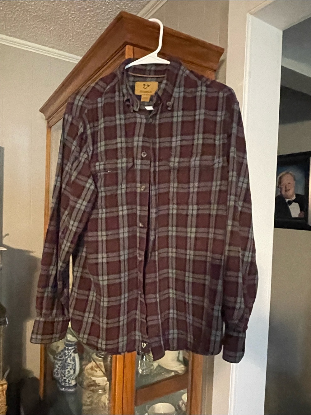 Men's Plaid Button-Up Shirt in Wine and Gray